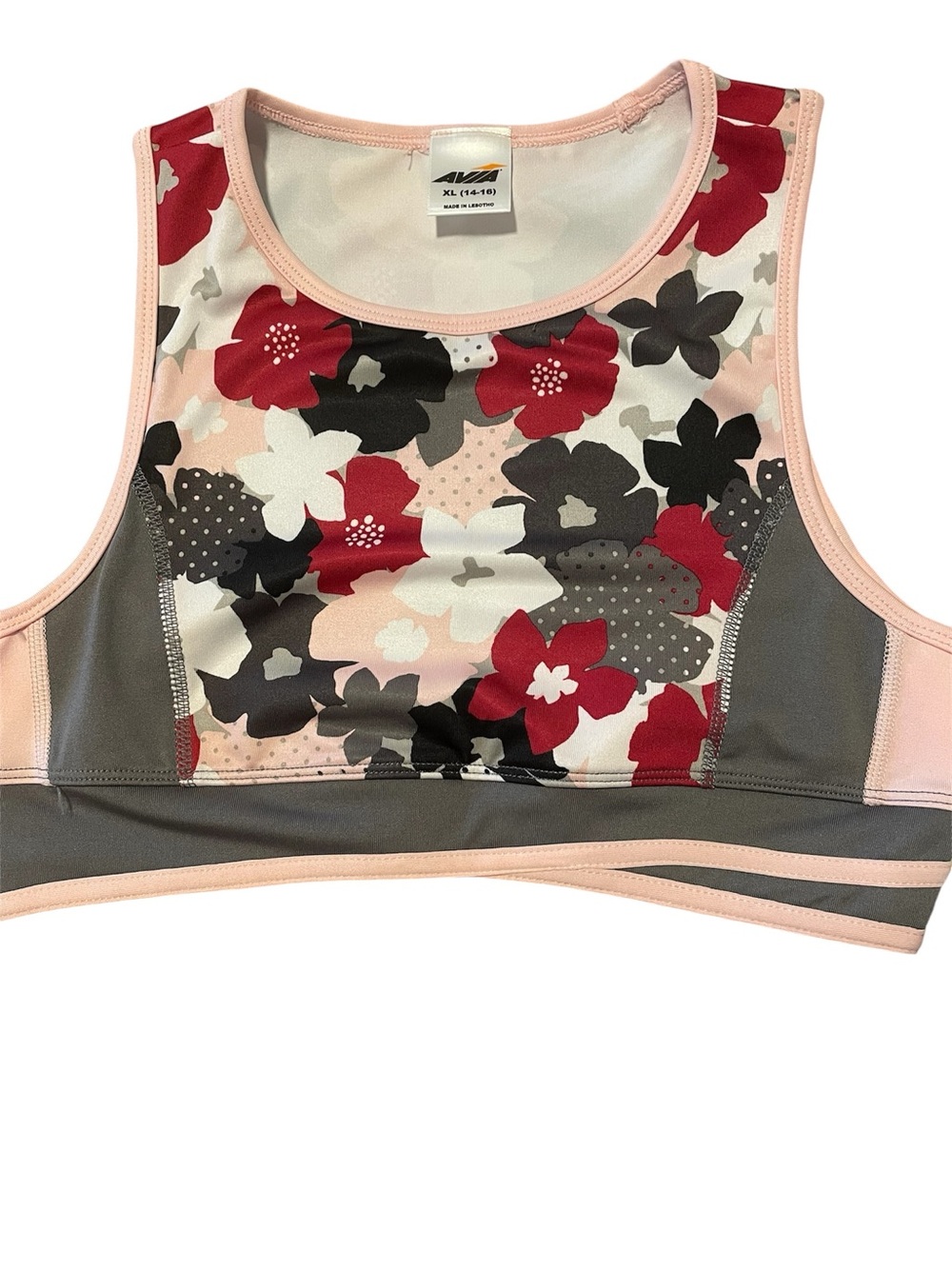 ✔️✔️Avia Pink, Gray and Red Floral Sports Bra Top. size 14-16
